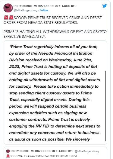 دلیل متوقف شدن خرید Prime Trust از جانب BitGo چیست؟